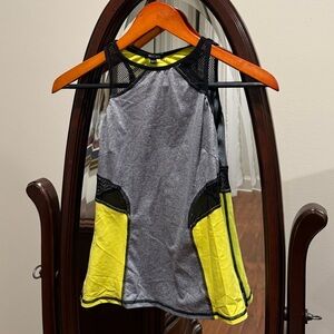 Michi Gray and Yellow Athletic Tank Top With Mesh Cutouts
